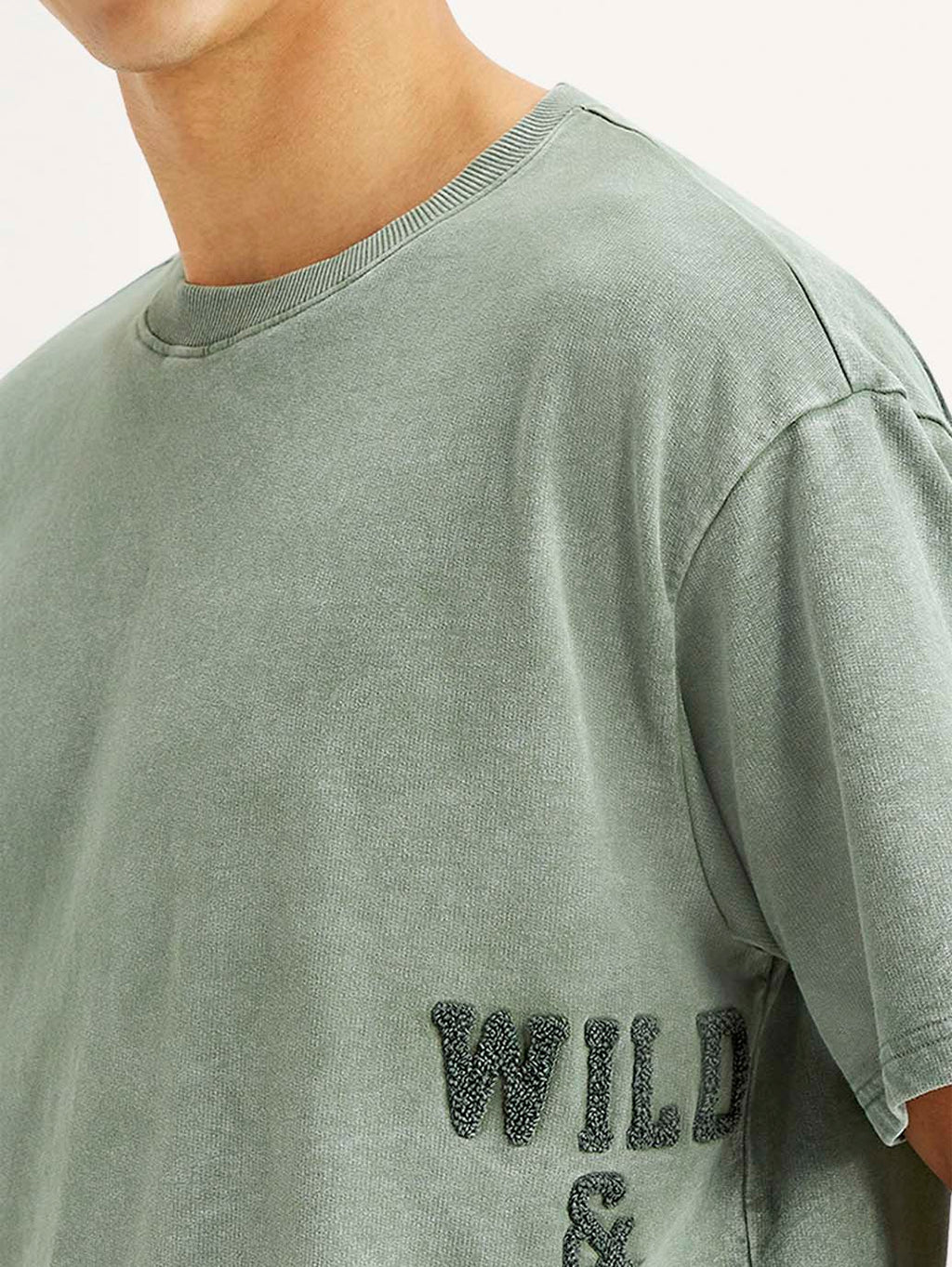 Men's Embroidered Green Boxy T-shirt