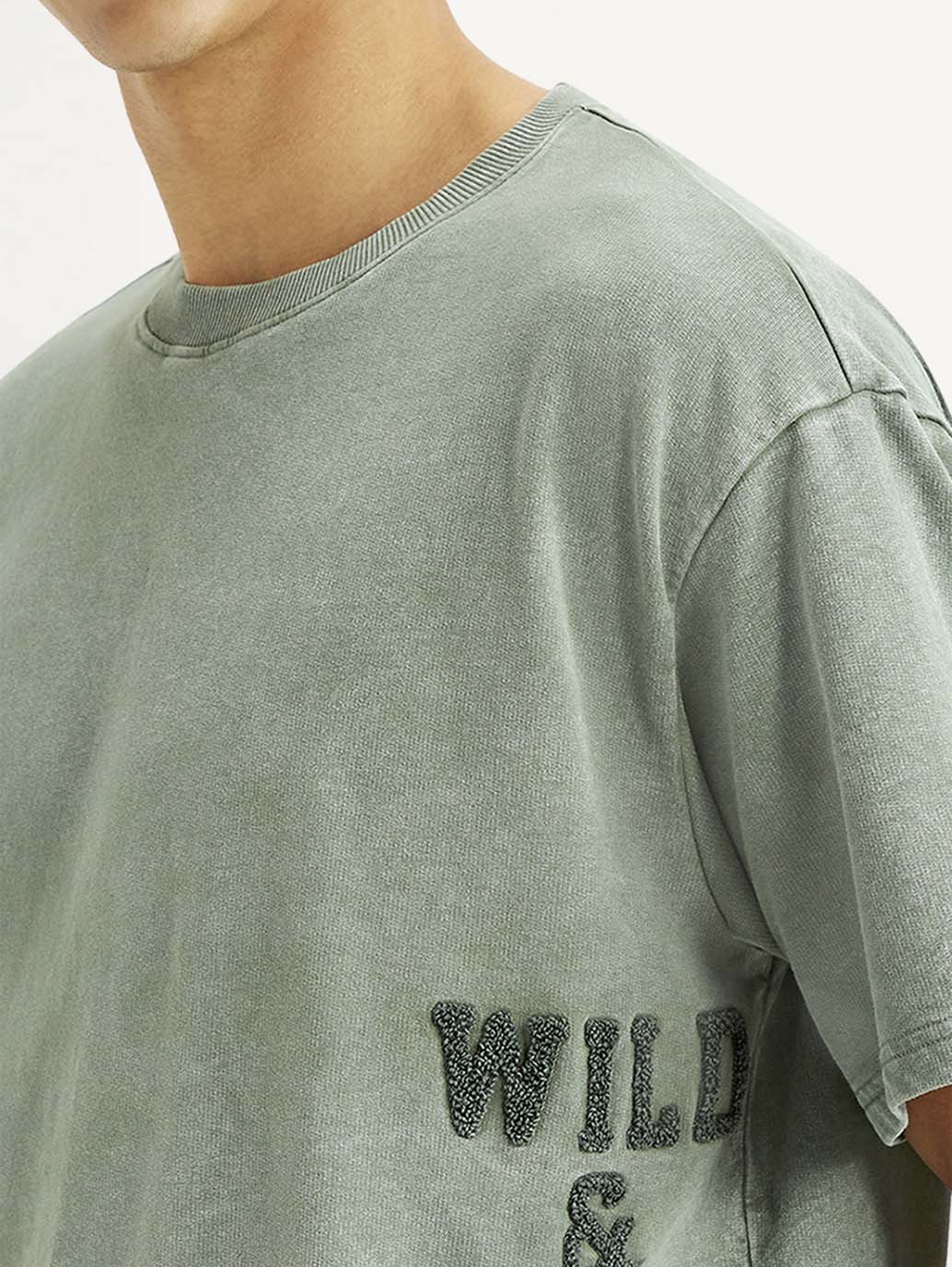 Men's Embroidered Green Boxy T-shirt