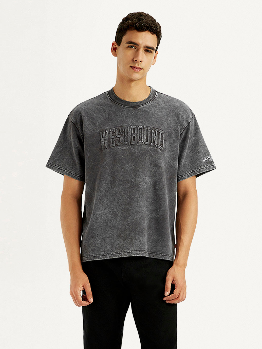 Men's Typographic Print Charcoal Grey Boxy T-shirt