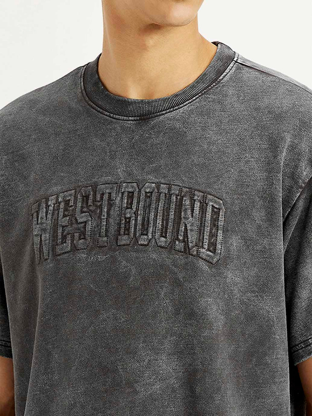 Men's Typographic Print Charcoal Grey Boxy T-shirt