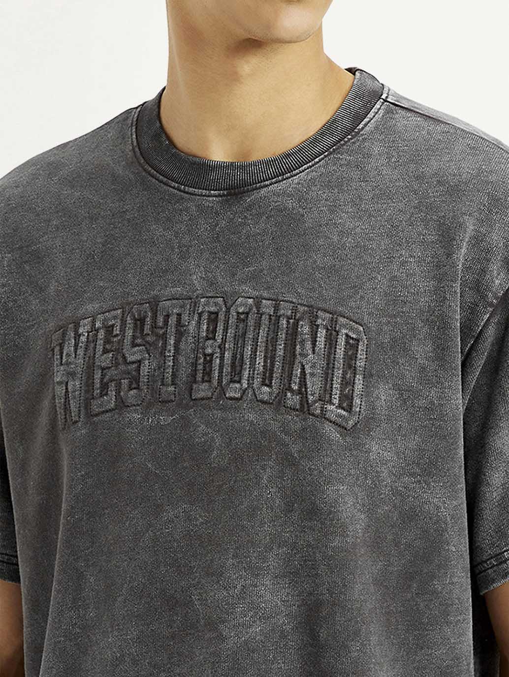 Men's Typographic Print Charcoal Grey Boxy T-shirt