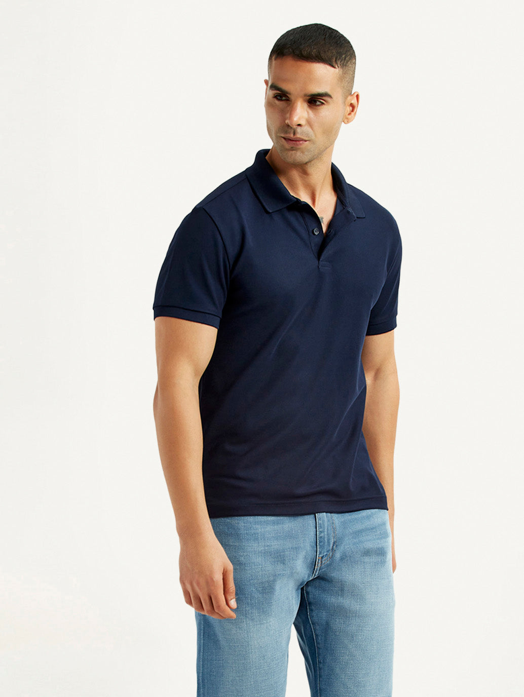 Men's Solid Navy Blue Polo T-Shirt