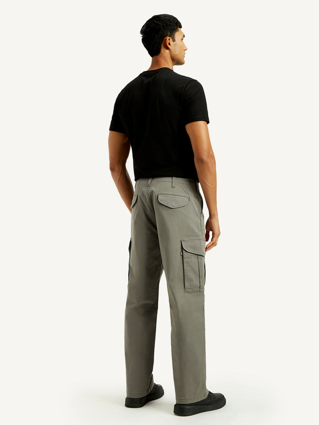 Men's Grey Baggy Fit Mid Rise Cargo Trousers