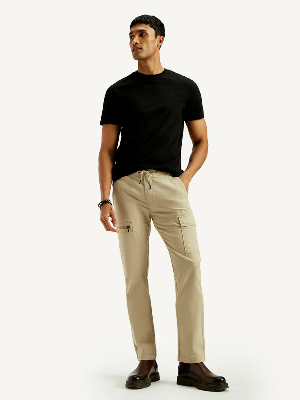 Men's 511 Beige Slim Fit Mid Rise Cargo Trousers