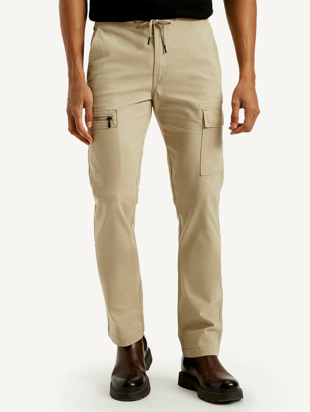 Men's 511 Beige Slim Fit Mid Rise Cargo Trousers