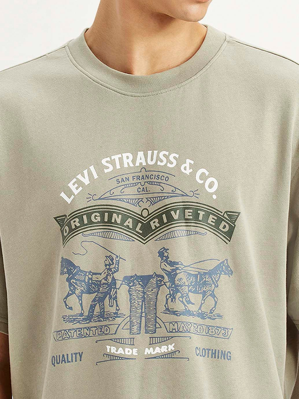 Men's Brand Logo Beige Loose Fit T-shirt