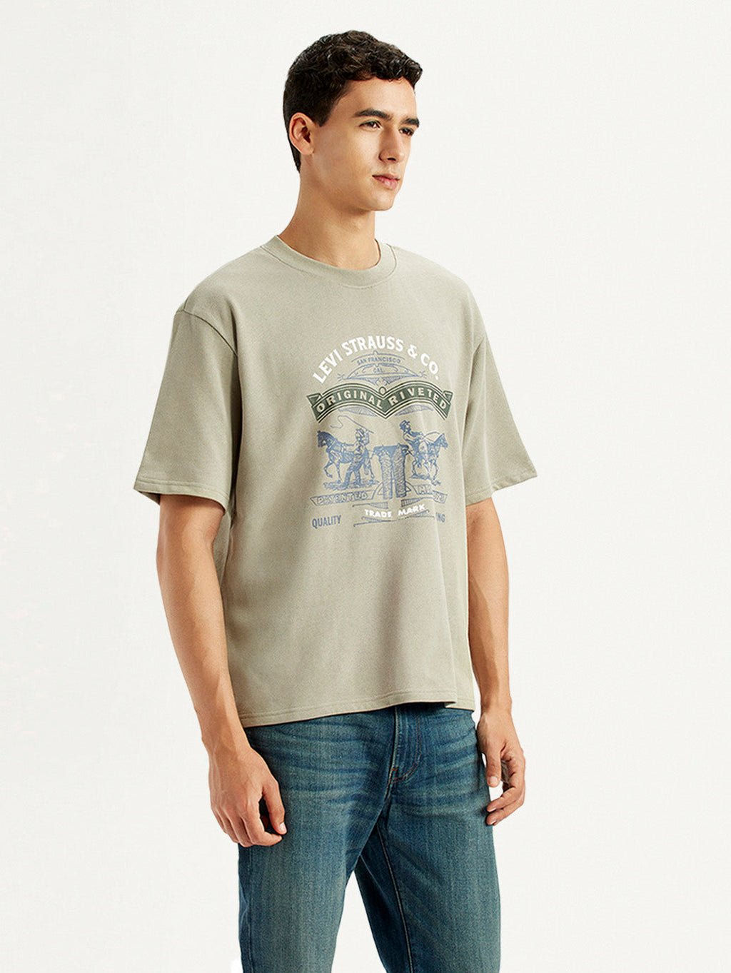 Men's Brand Logo Beige Loose Fit T-shirt