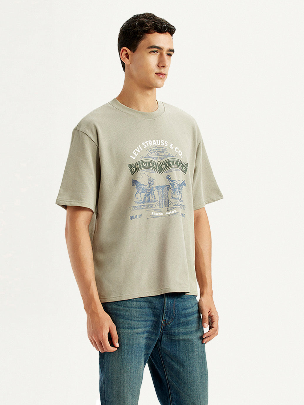 Men's Brand Logo Beige Loose Fit T-shirt