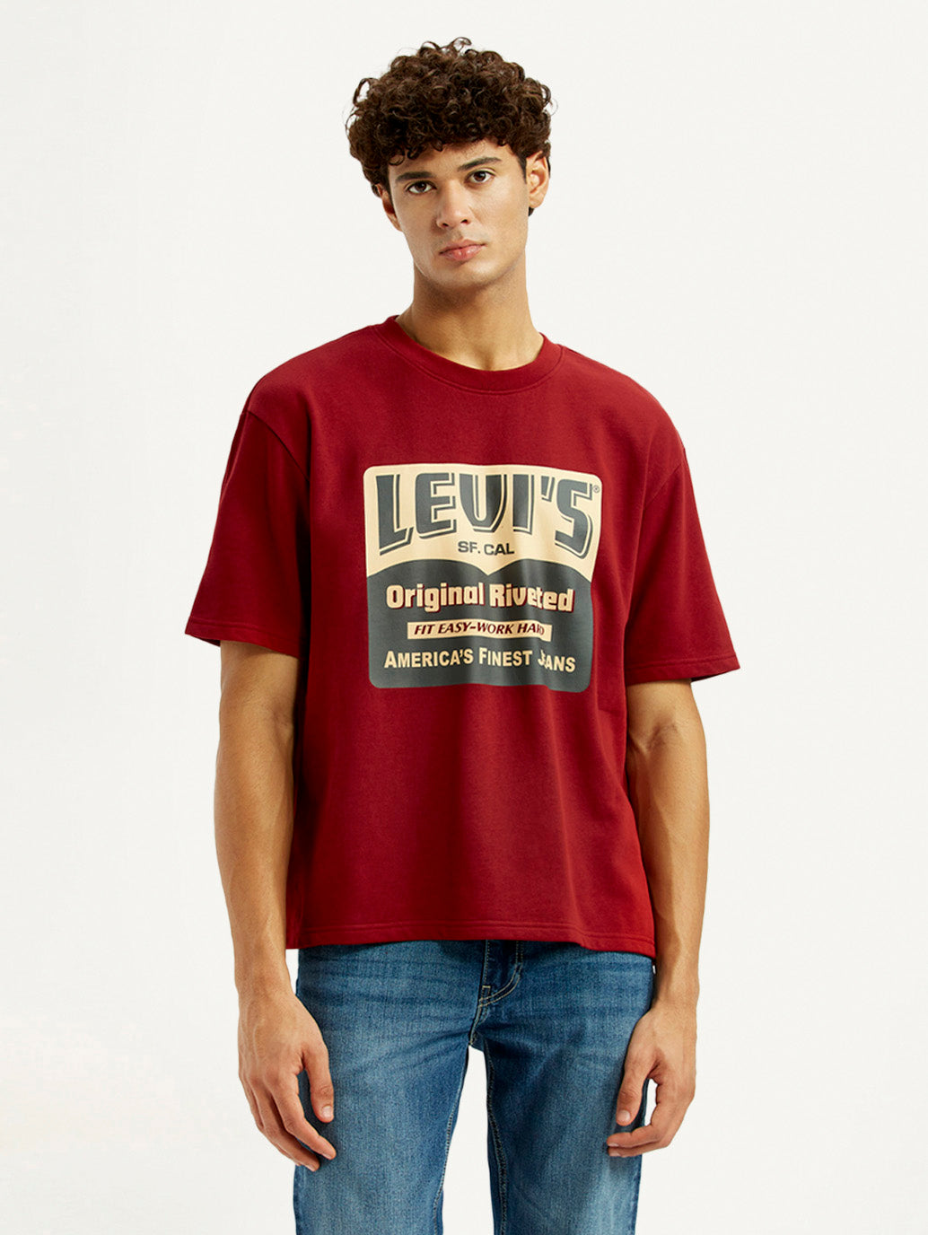 Men's Graphic Print Red Loose Fit T-shirt