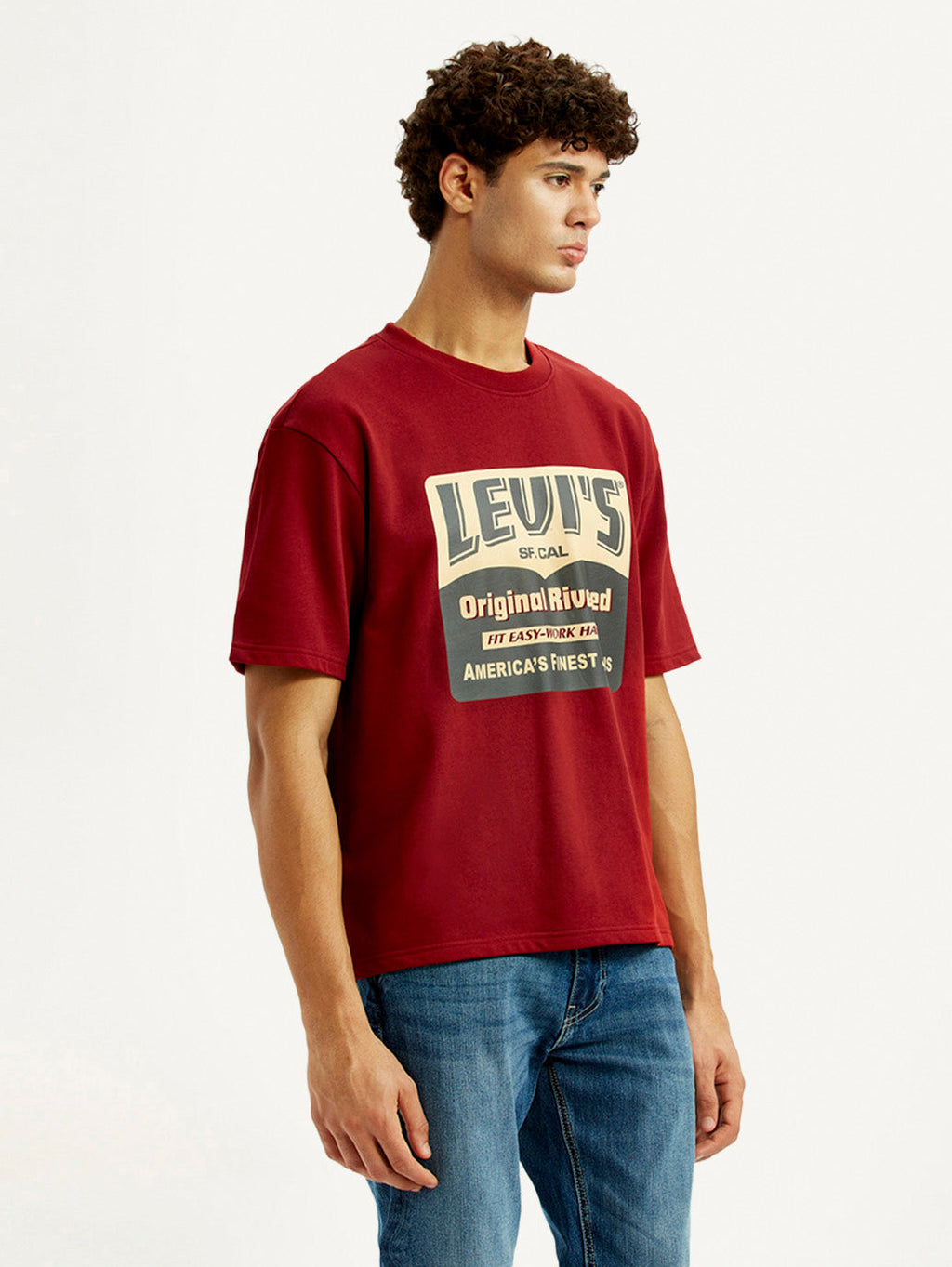 Men's Graphic Print Red Loose Fit T-shirt