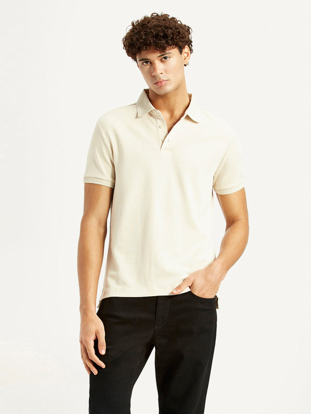 Men's Redloop Solid Cream Slim Fit Polo T-shirt