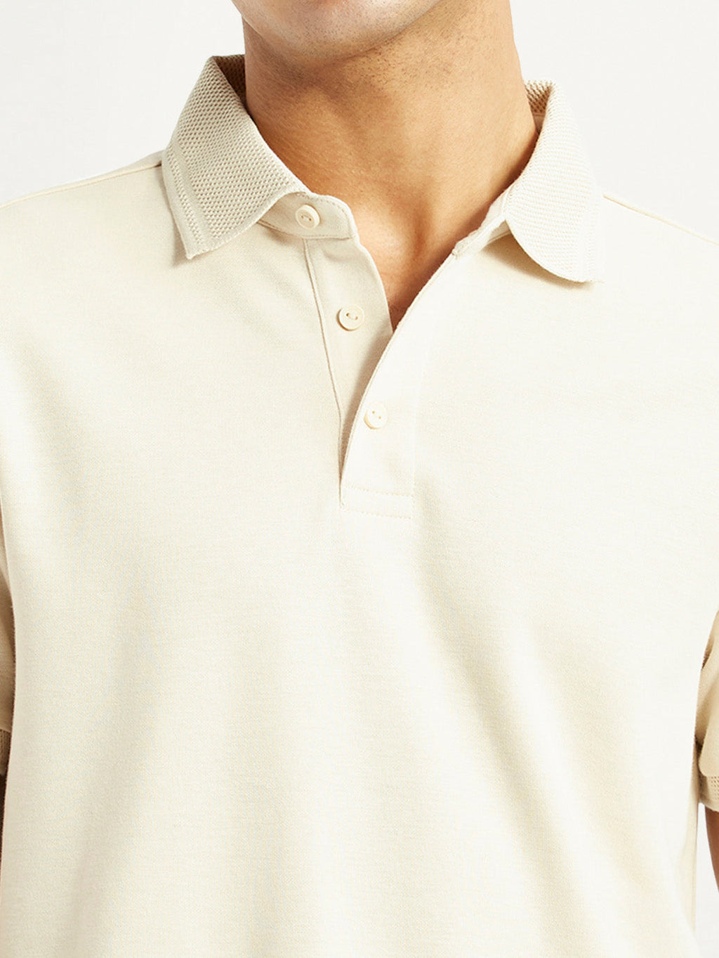 Men's Redloop Solid Cream Slim Fit Polo T-shirt