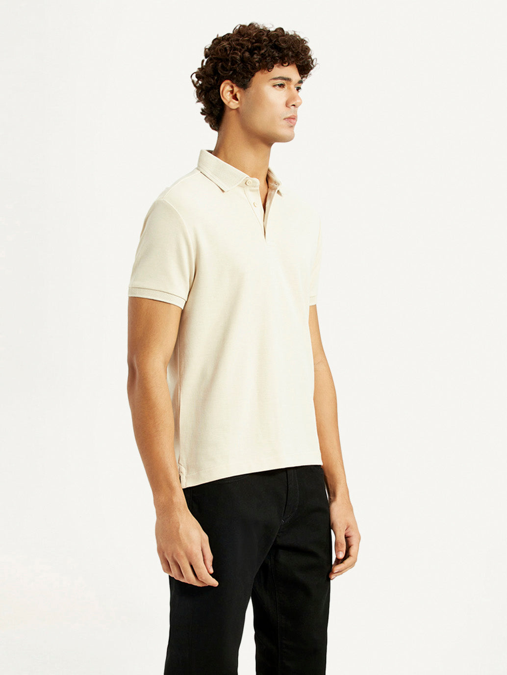 Men's Redloop Solid Cream Slim Fit Polo T-shirt
