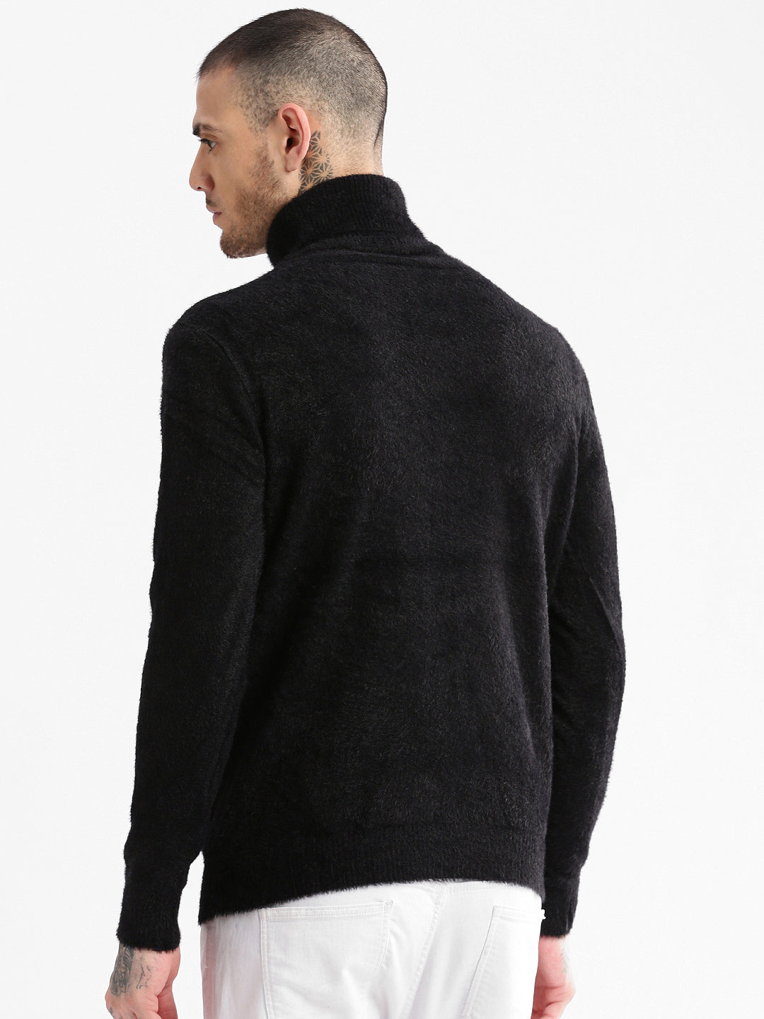 Men's Black Typography Turtle Neck Long Sleeves Pullover