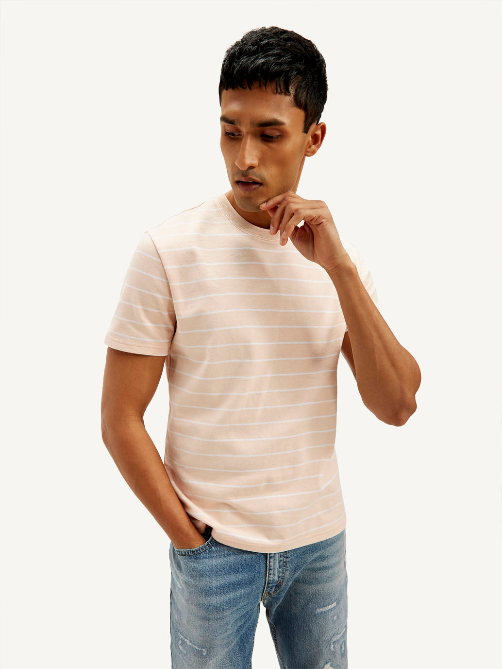 Men's Striped Slim Fit Linen T-shirt