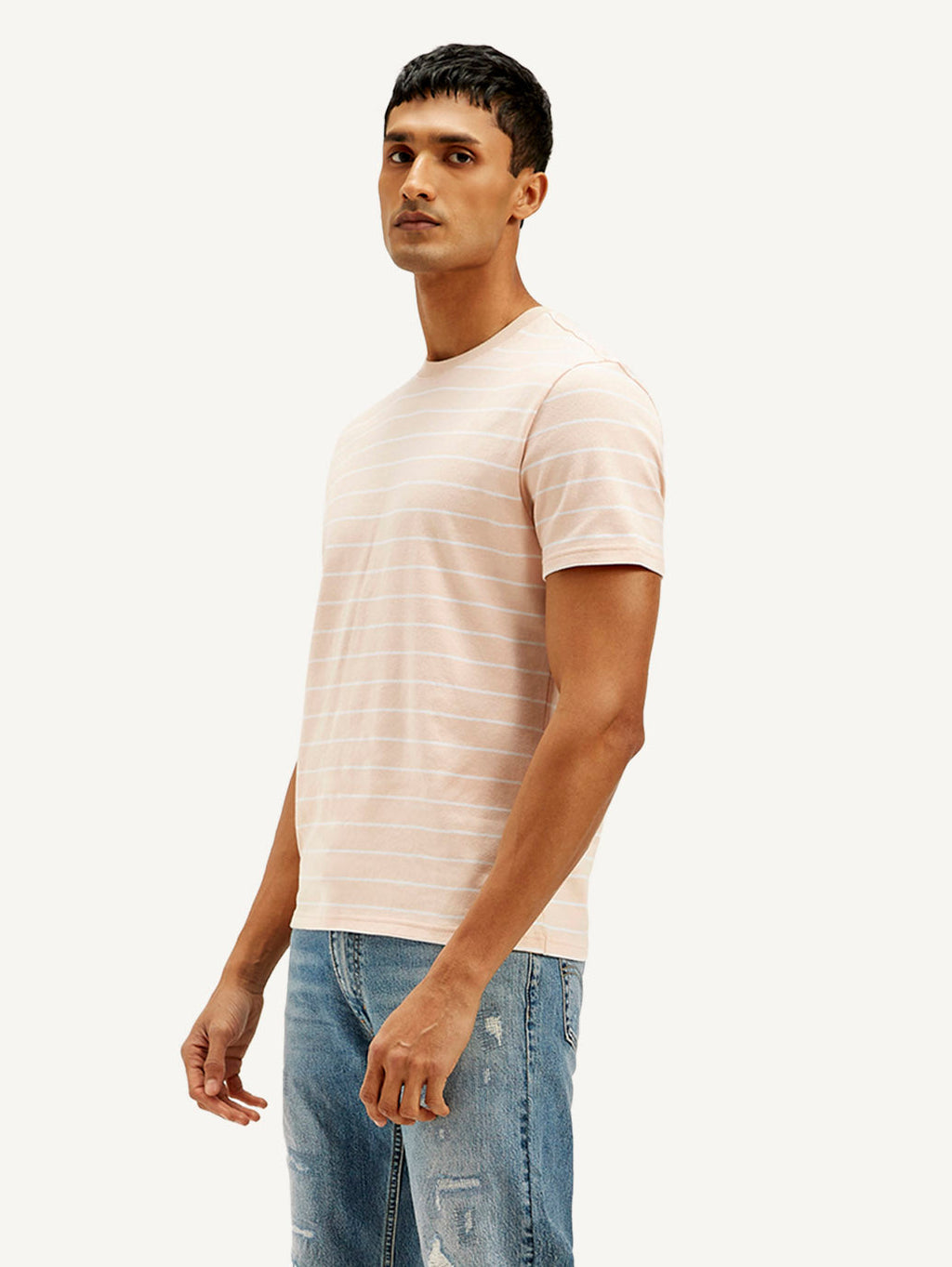 Men's Striped Slim Fit Linen T-shirt