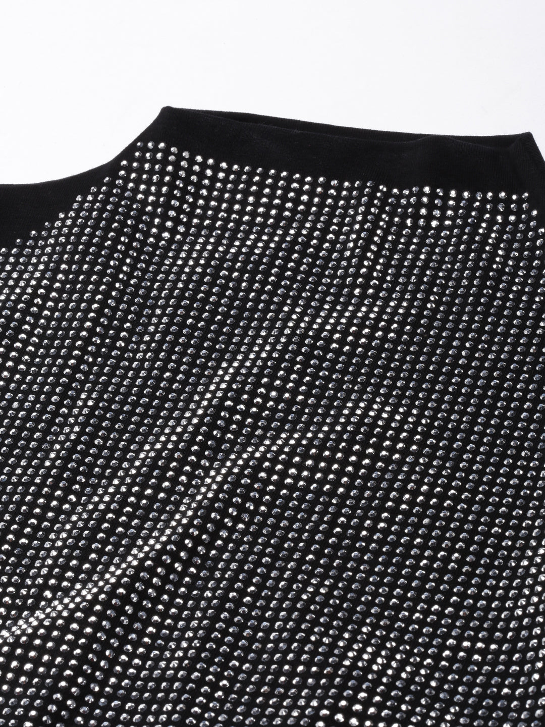 Women's Black High Neck Embellished Top