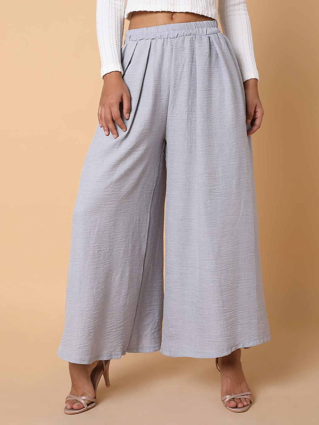 Women's Grey Comfort Loose Fit Parallel Trousers