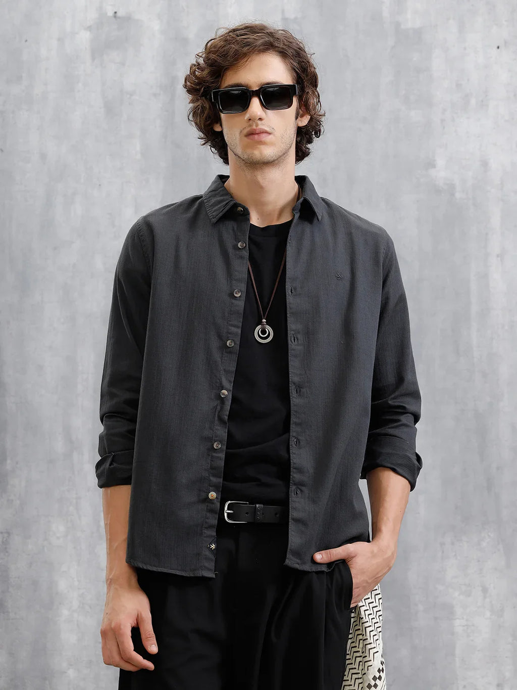 Cotton Slub Overdyed Shirt | Black