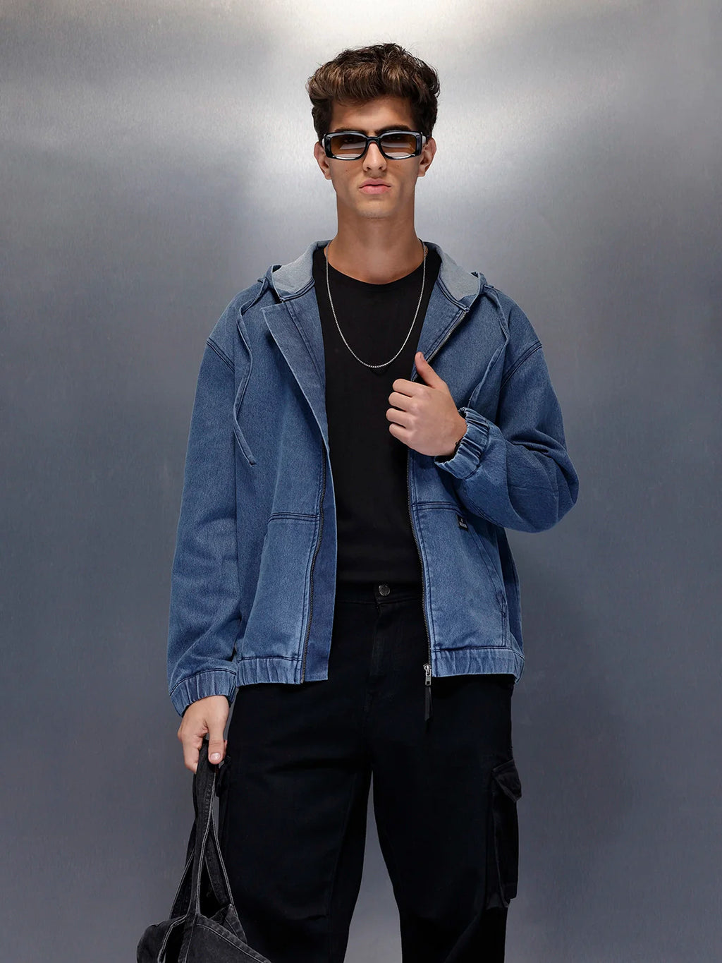 Blue Washed Utility Hooded Zip Jacket | Grey