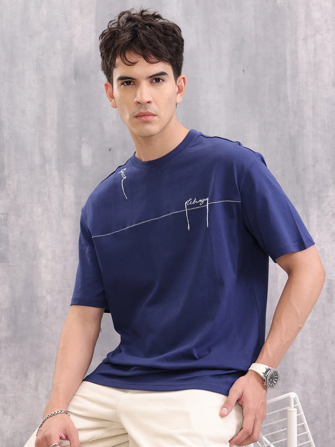 Solid Embroidered T-Shirt | Blue