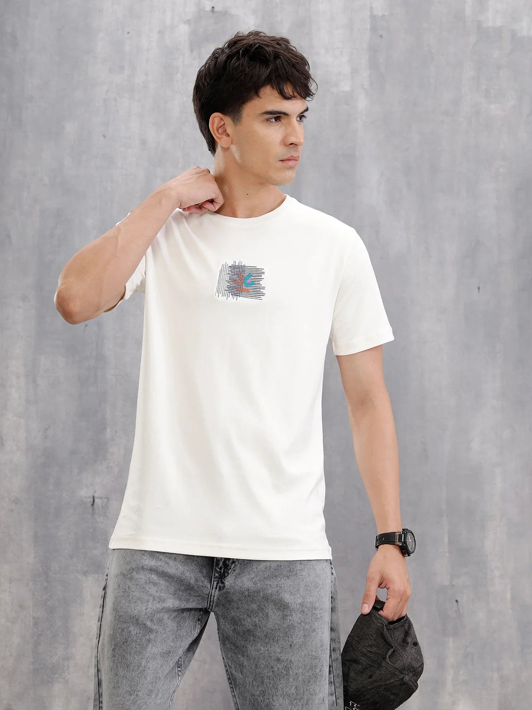 Gold Finish Interlock Tee With Embroidery On Chest  |  White