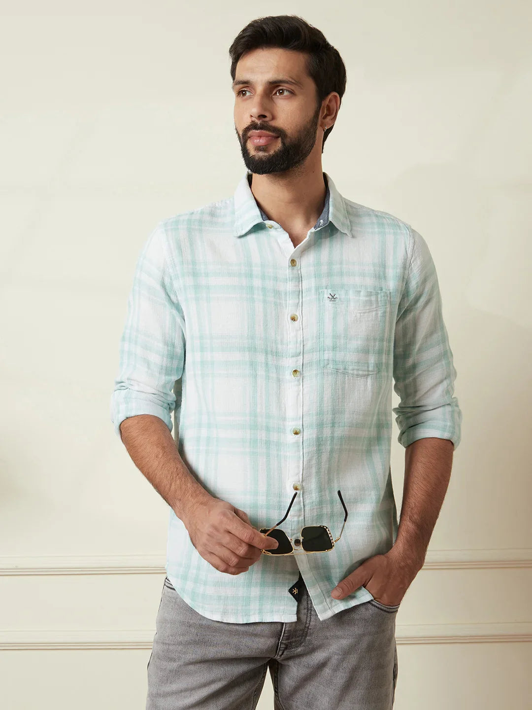 Checked Cotton Summer Shirt | Green
