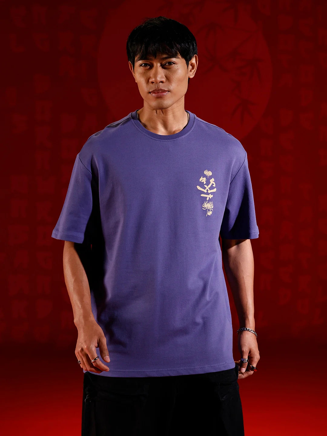 Graphic chest print oversized T-shirt | Dark blue