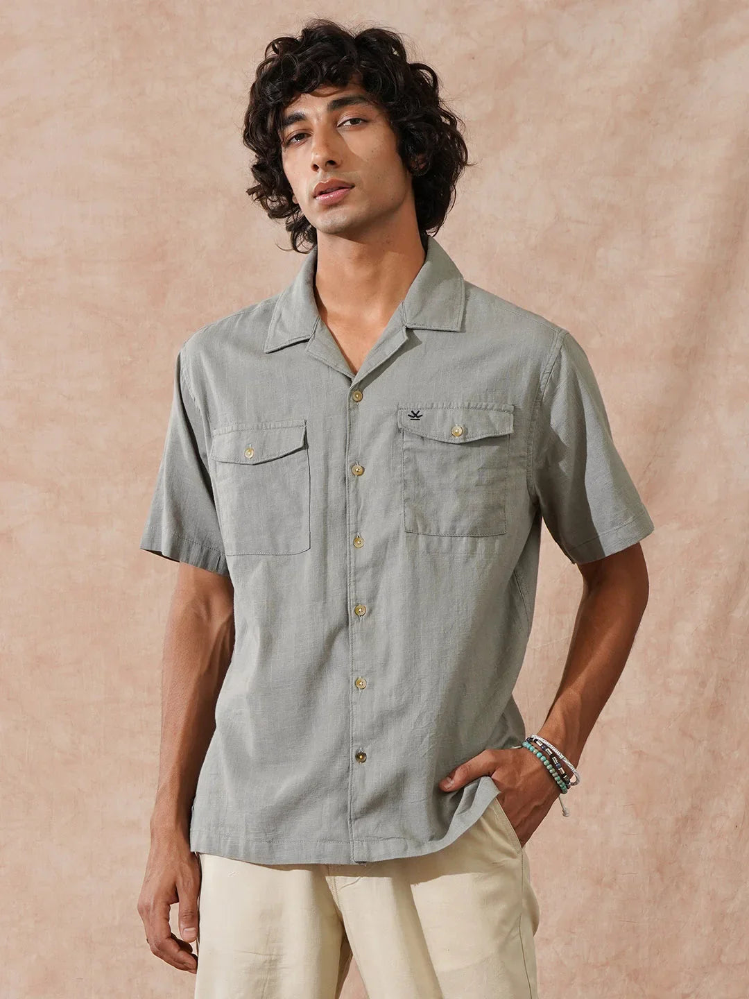 Double Pocket Resort Collar Shirt | Light Green