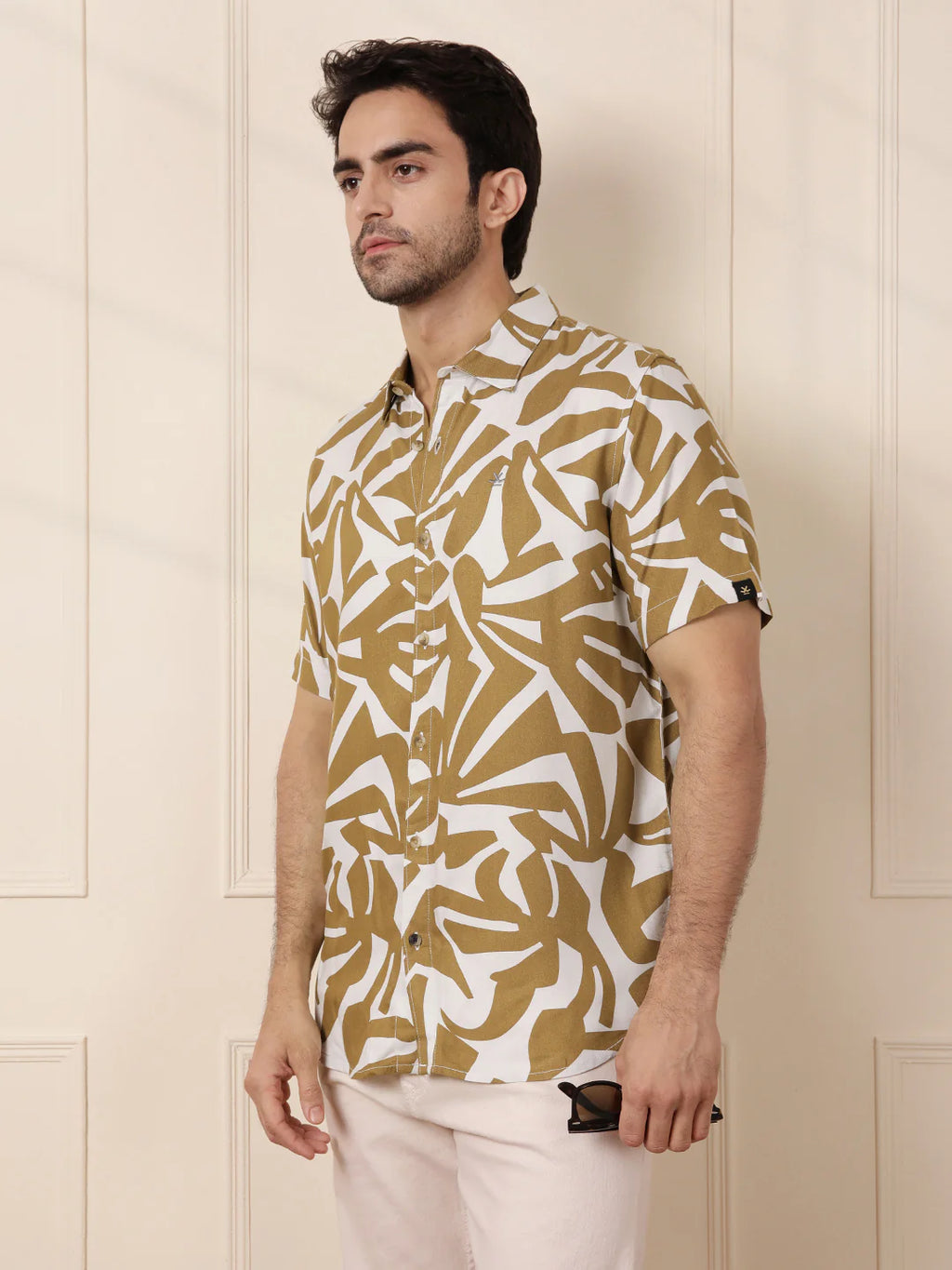 AOP Flowy Viscose Shirt | Khaki