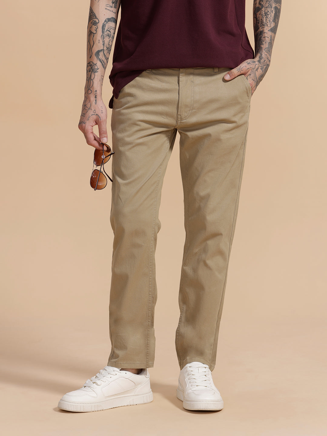Cotton Blend Chino Trouser | Olive