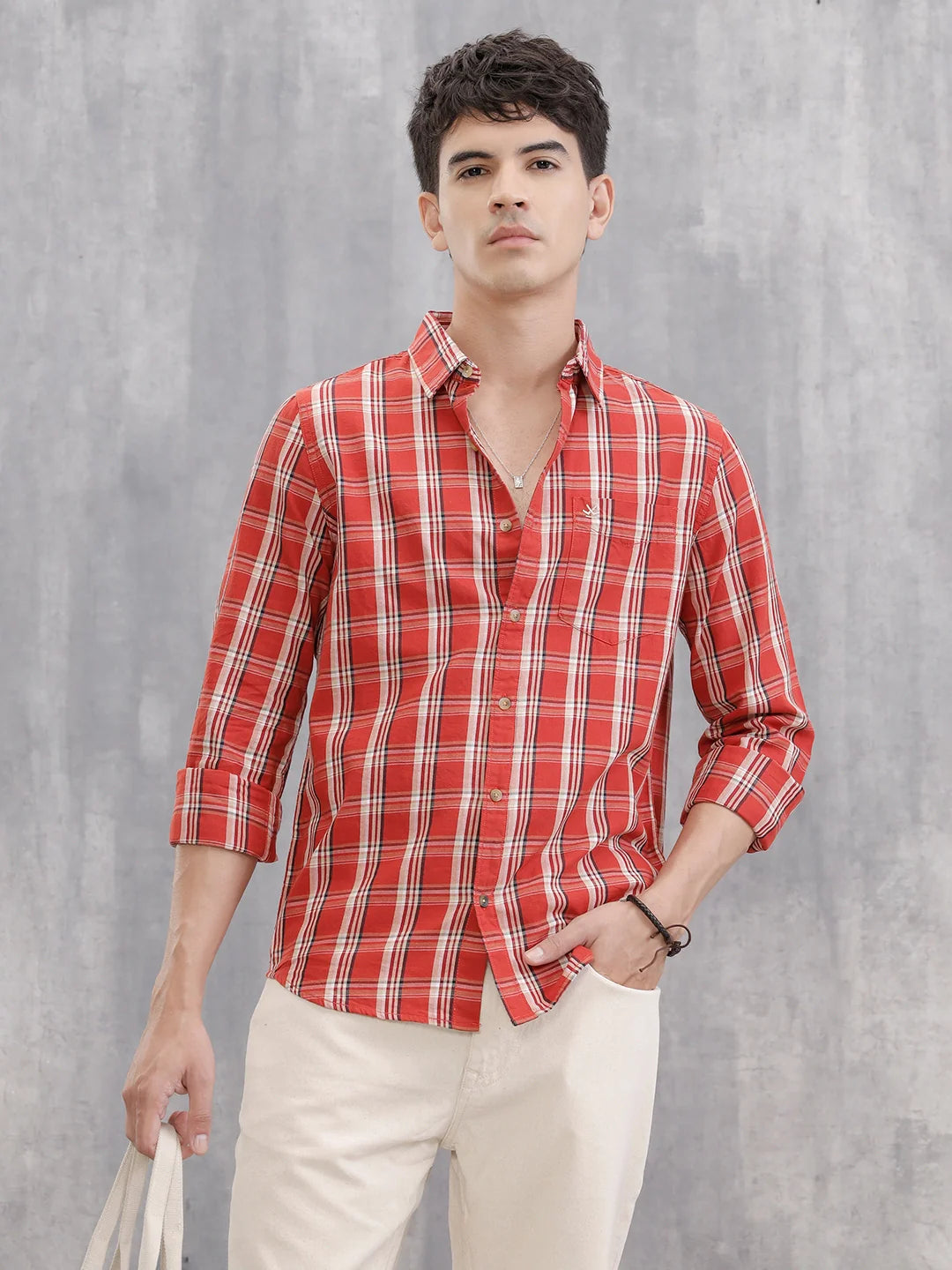 Classic Cotton Twill Checks In Slim Fit  |  Red