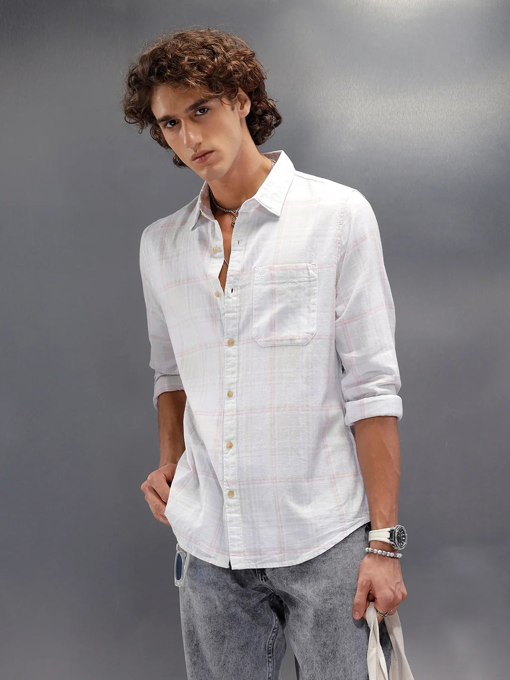 Checkered Full Sleeve Slim Fit Shirt | Light Green