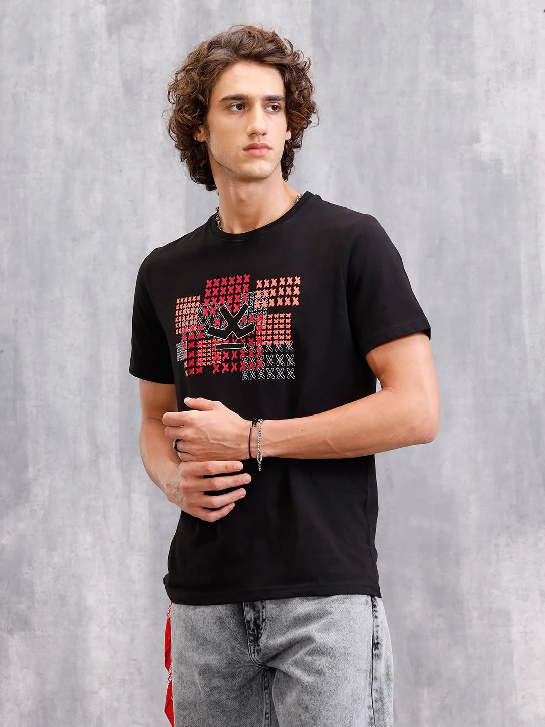 Cross Stitch Inspired Brand Carrier With Embroidery And Print | Black