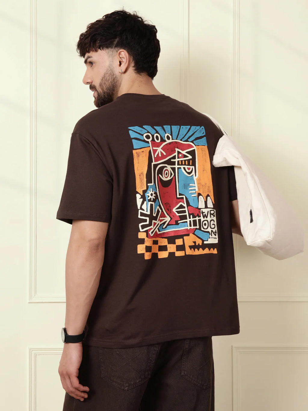 Heavy GSM Printed Faces T-Shirt | Brown