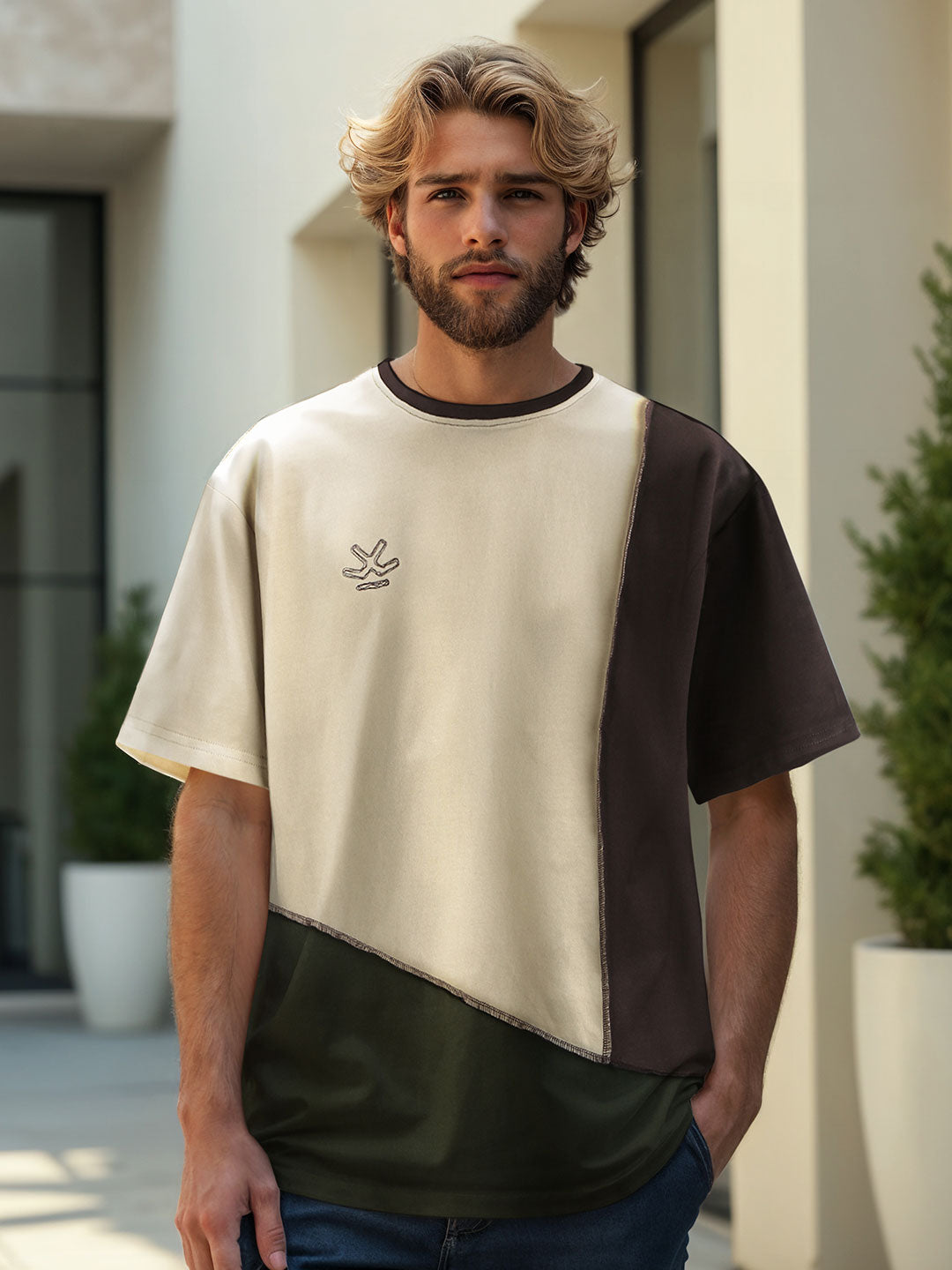 Casual Cut & Sew Crew Neck T-Shirt | Brown