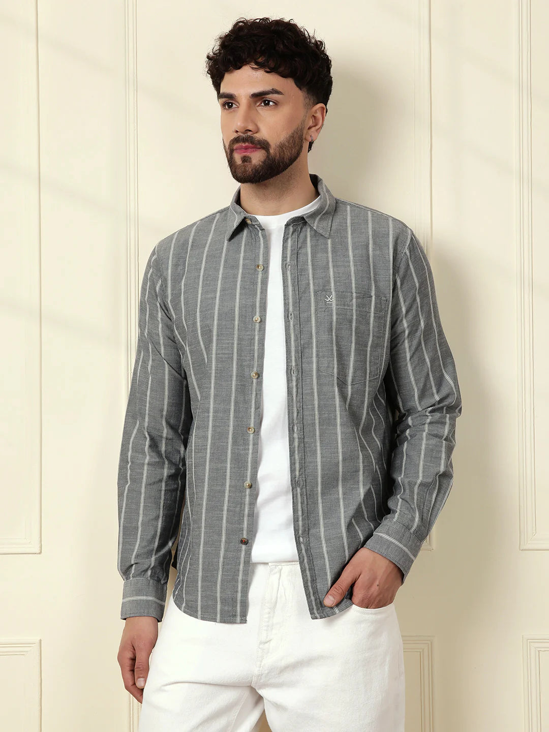Classic Chambray Striped Shirt | Grey