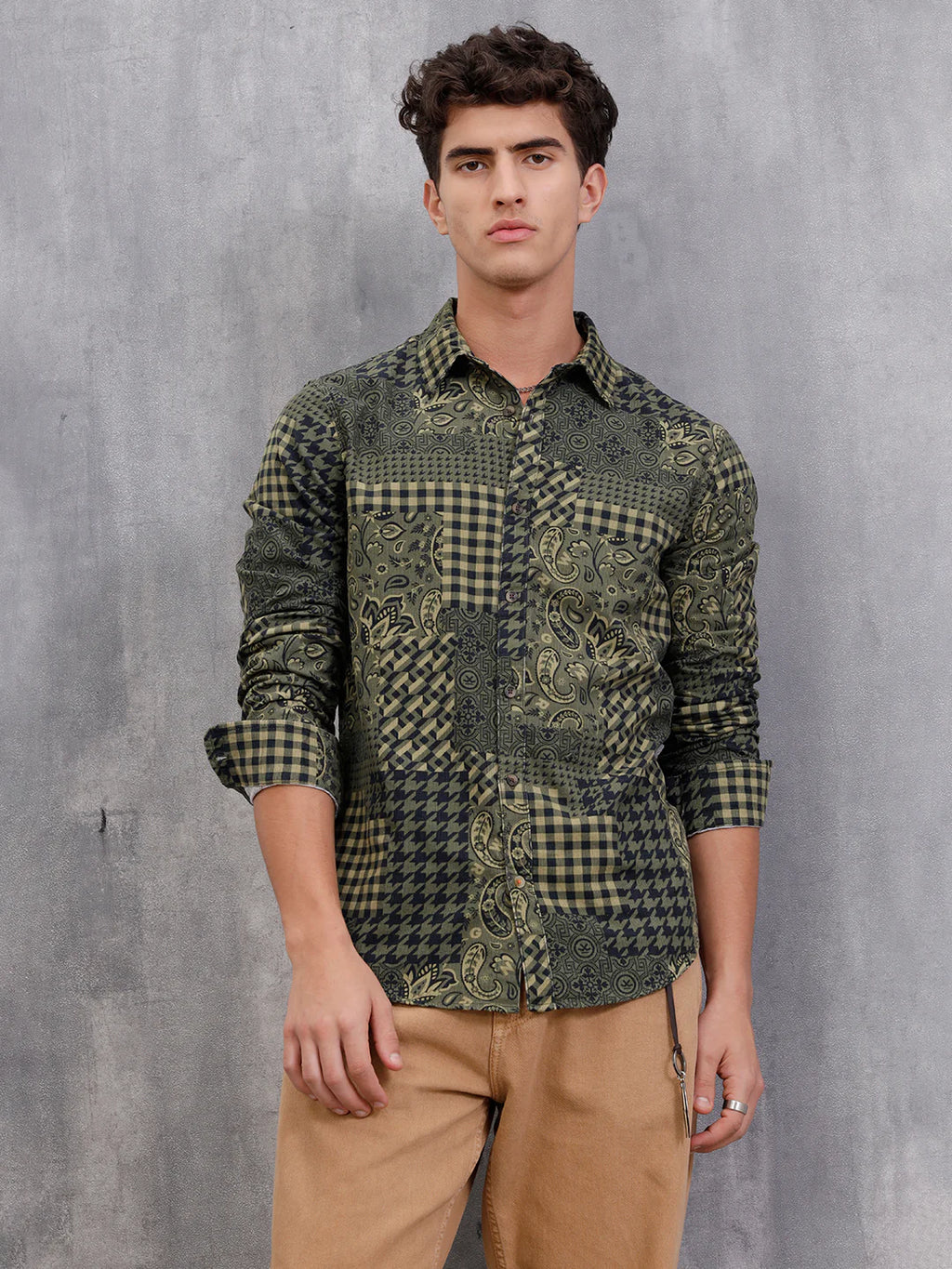 Corduroy Printed Shirt In Slim Fit | Olive