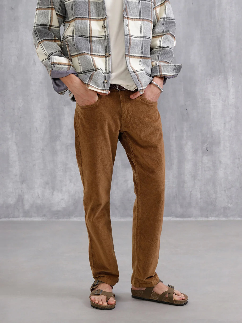 Corduroy Straight Fit Trousers  | Khaki