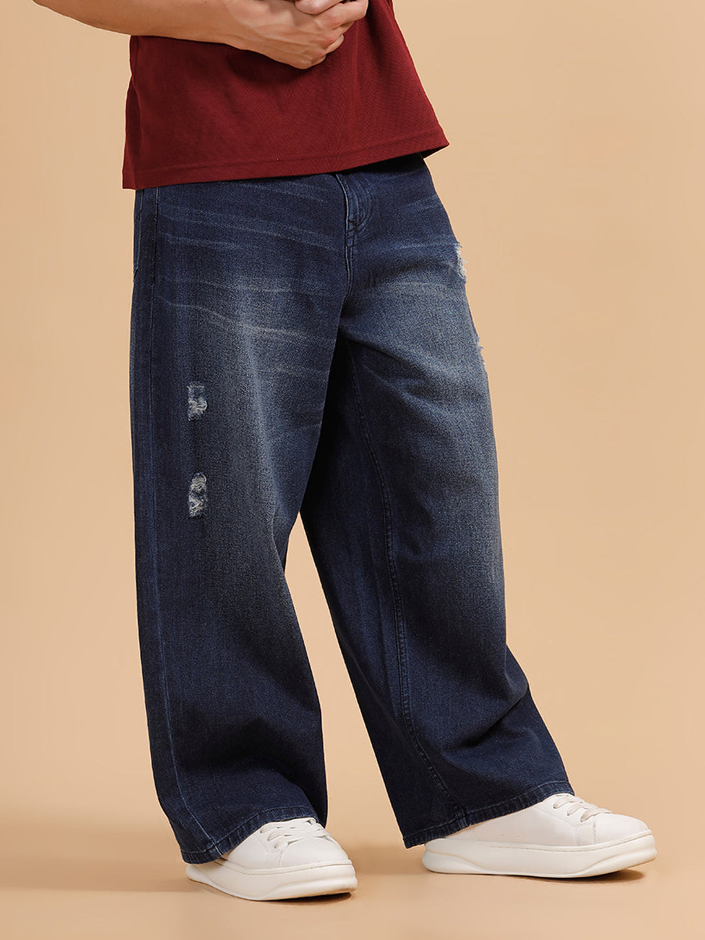 Casual Heavy Fade Baggy Fit Jeans | Dark Blue