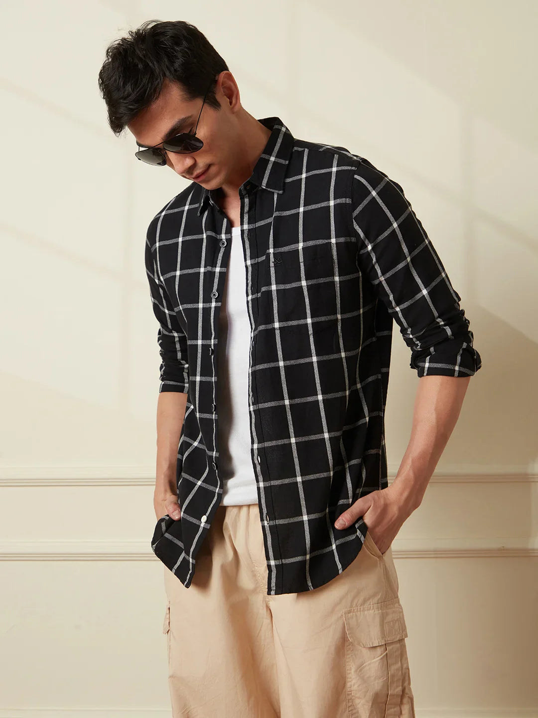 Checked Window Panel Shirt | Black