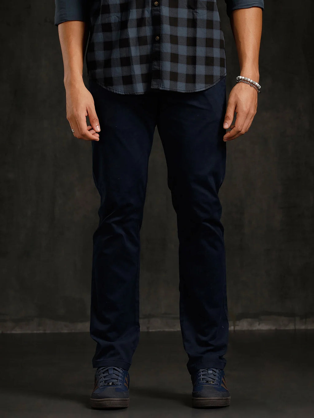 Cotton Blend Chino Trouser  | Navy Blue