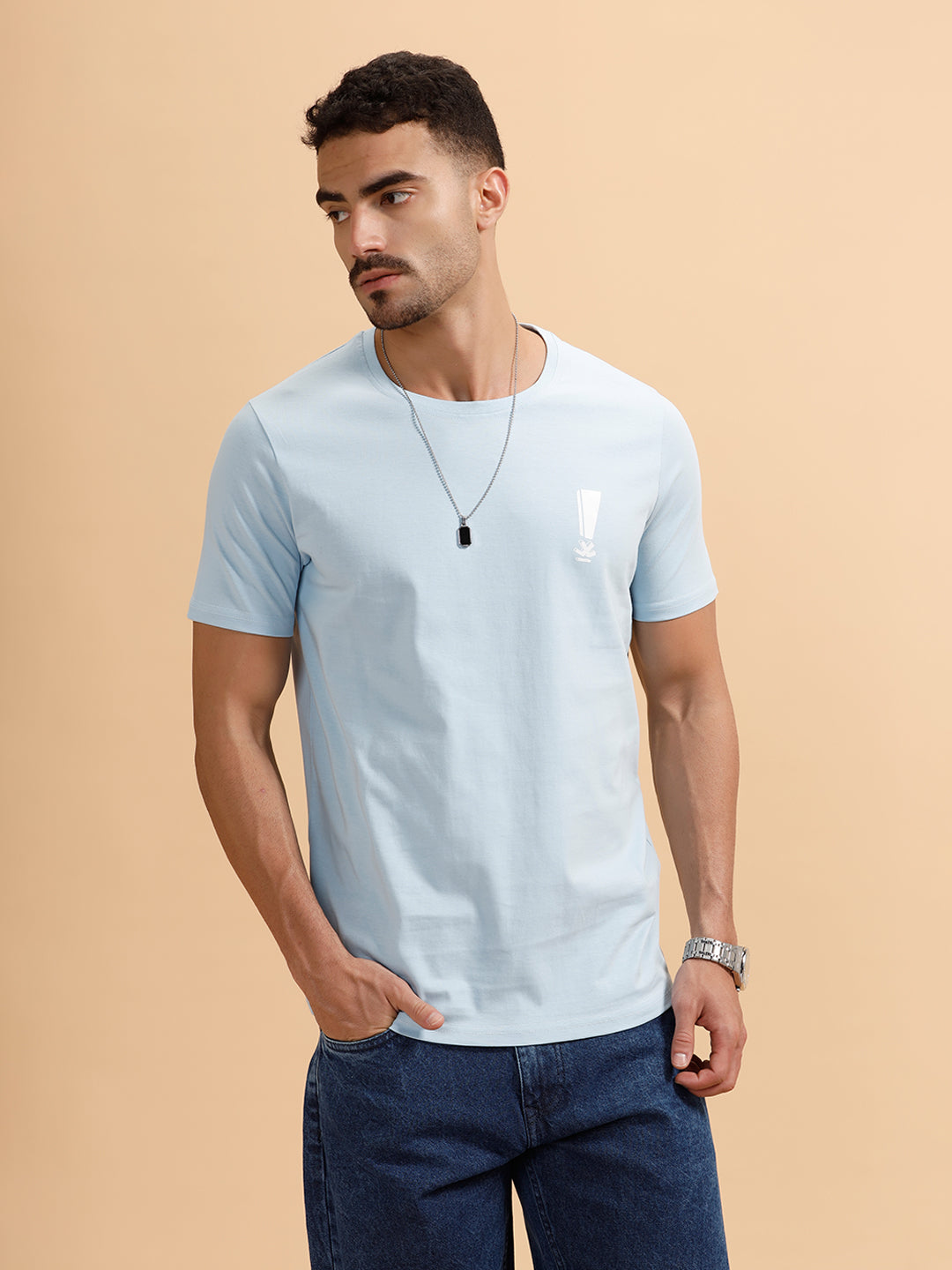 Placement Print Regular Fit T-Shirt | Light Blue