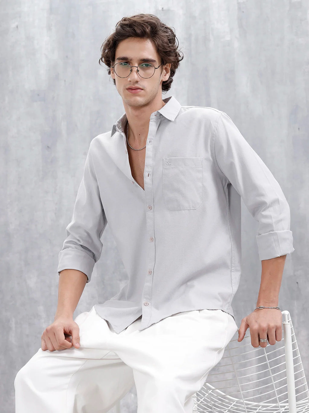 Classic Solid Slim Fit Casual Shirt | Grey