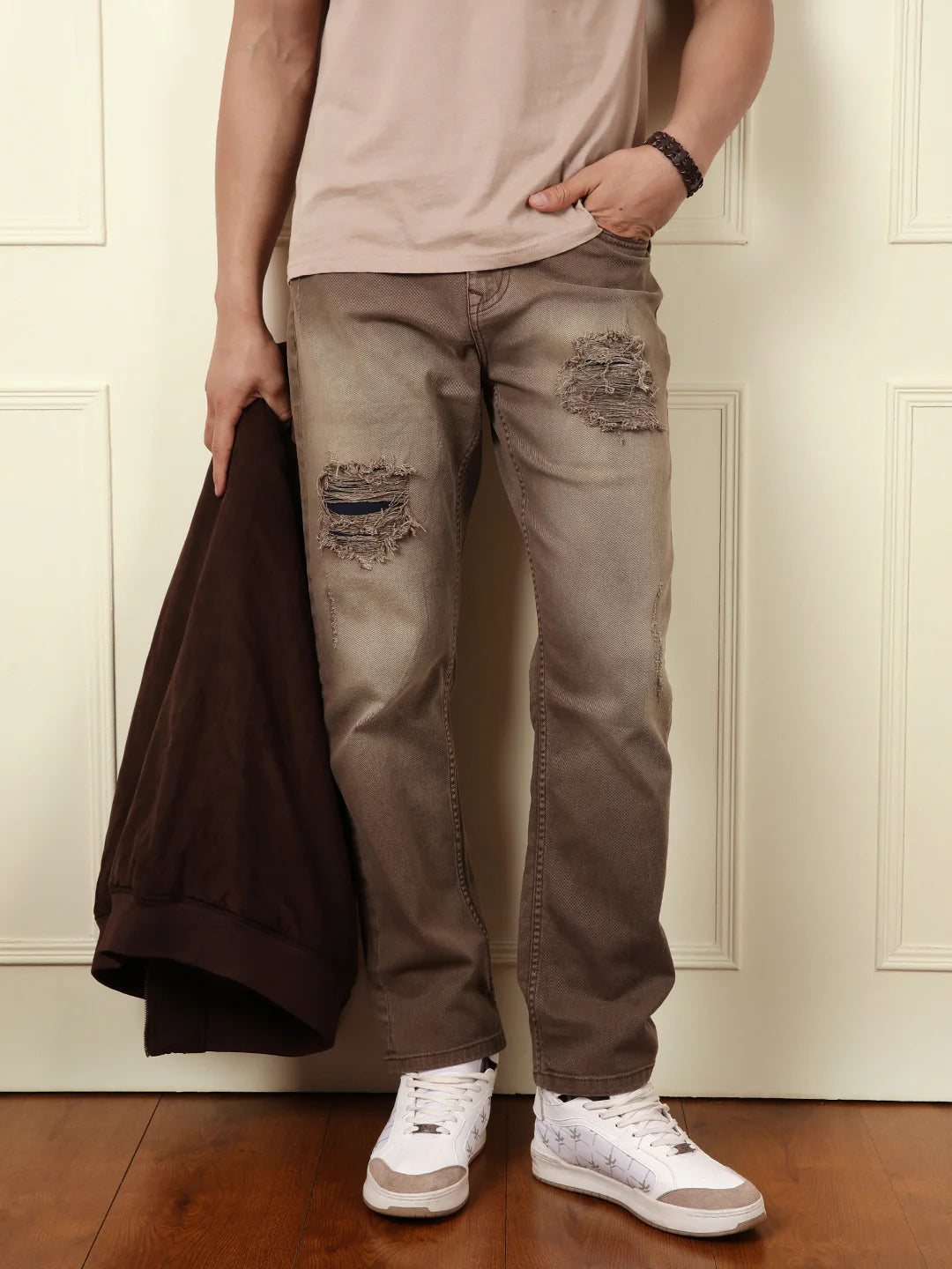 Distressed Apex Brown Jeans