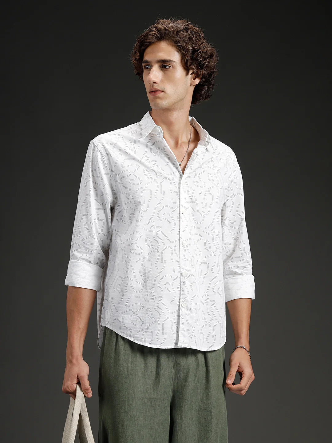 Abstarct aop printed casual comfort fit shirt | White
