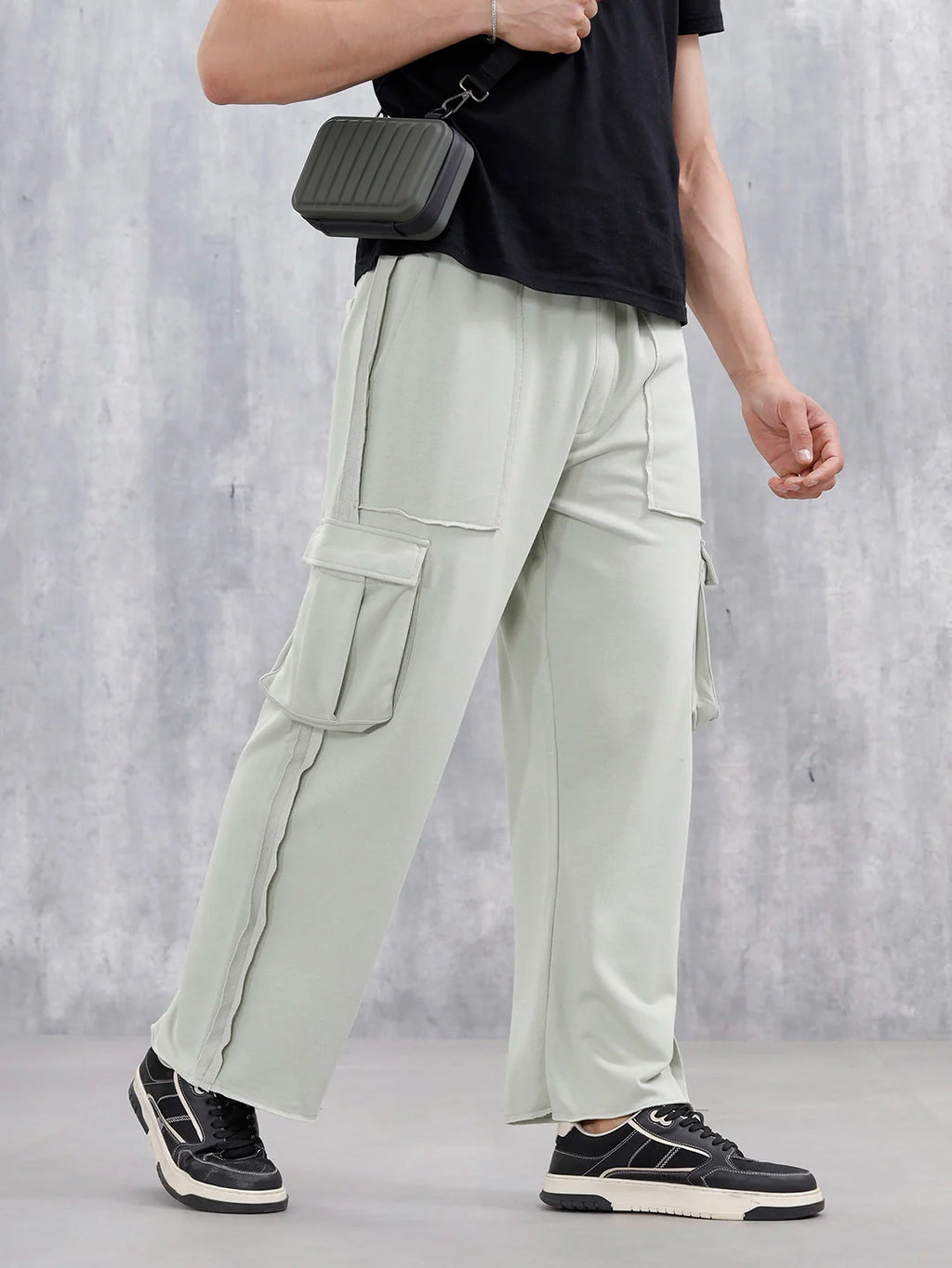 Casual Raw Edged Cargo Pants For Men | Light Green