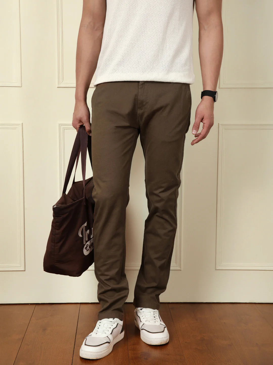 Soft Cotton Blend Chino Trouser | Brown