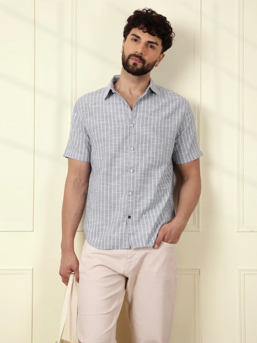 Classic Cotton Slub Striped Shirt | Blue