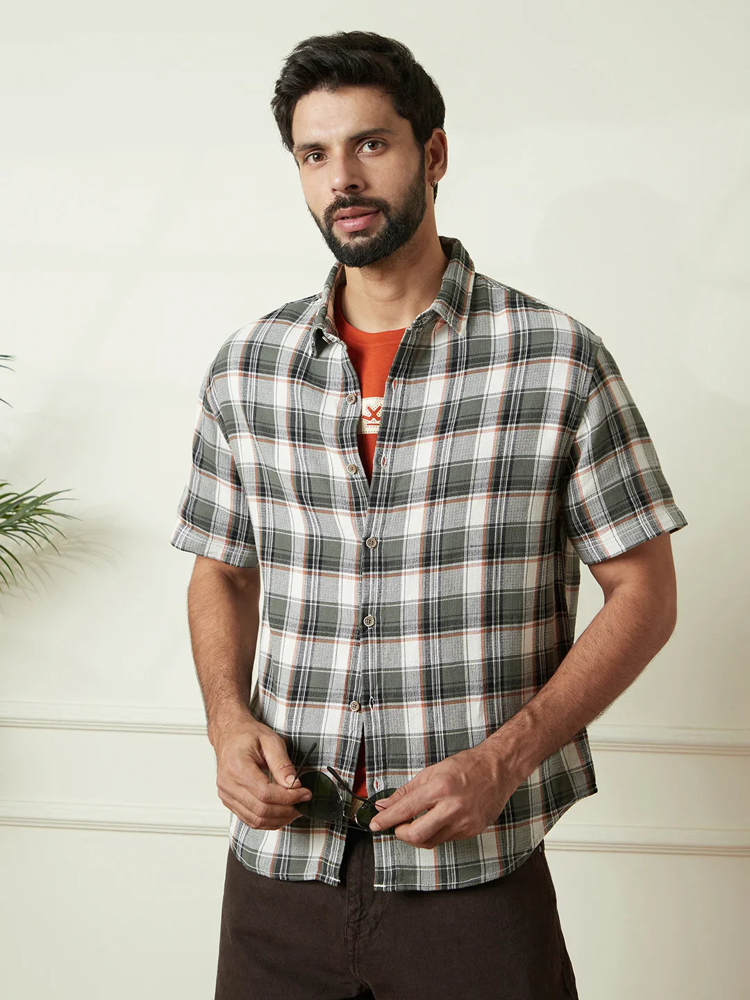 Checked Open Dobby Shirt | Green